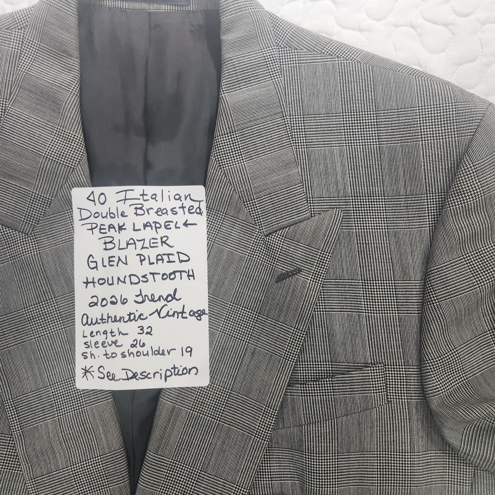 Vtg 40 Double Breasted GLEN PLAID Blazer Cellini Italian Wool Jacket UNWORN  ***